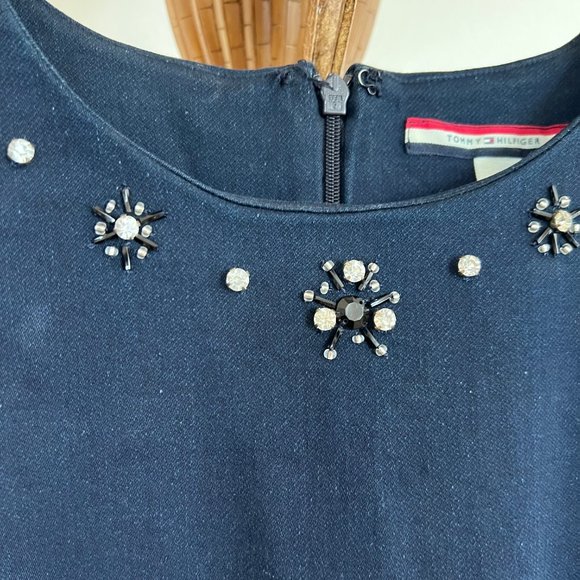 Tommy Hilfiger Size 10 Navy Blue Rhinestone Embellish Sleeveless Crew Neck Dress - Picture 5 of 12